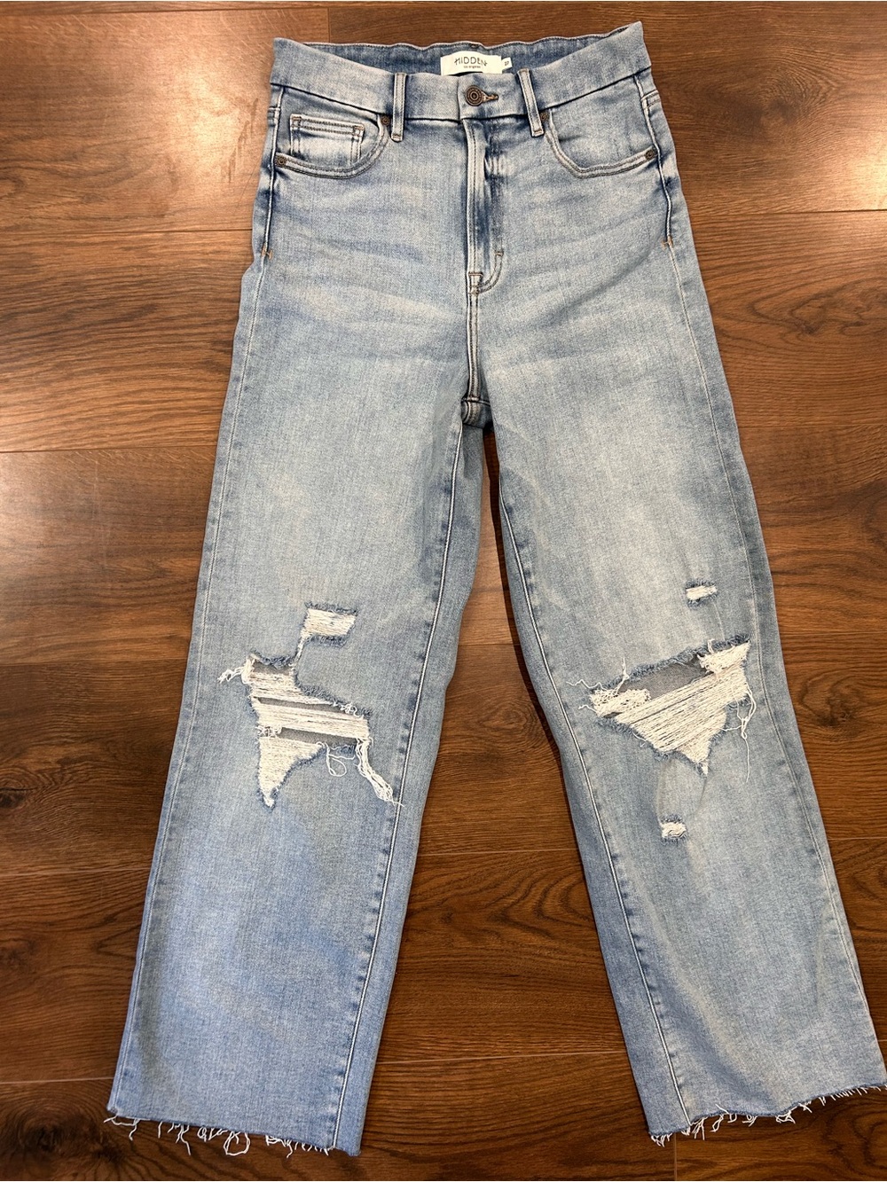Hidden Jeans- Light Wash Distressed Women’s Jeans, Wide Leg